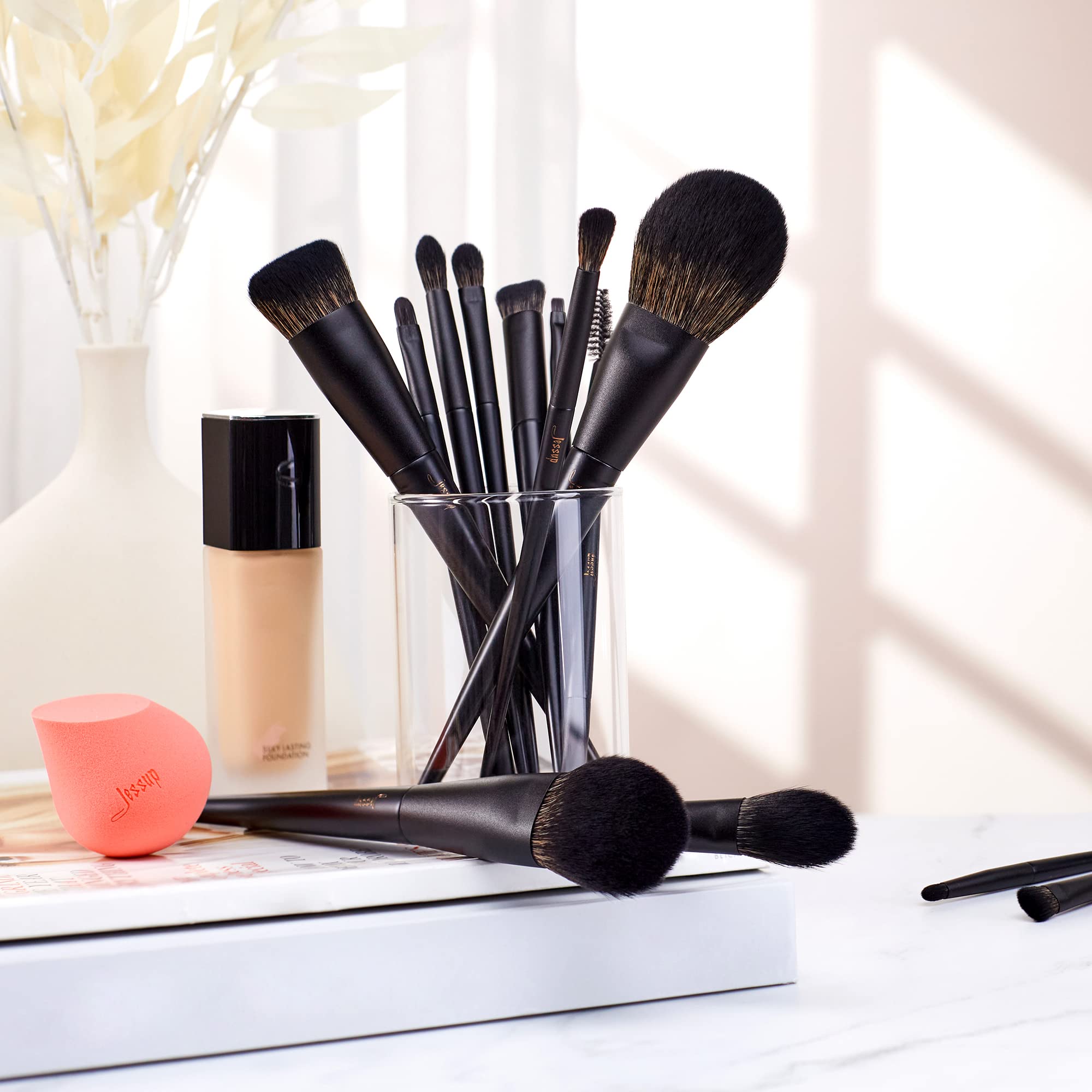 Jessup makeup brush set black flat liner brush defines sharp eyes
