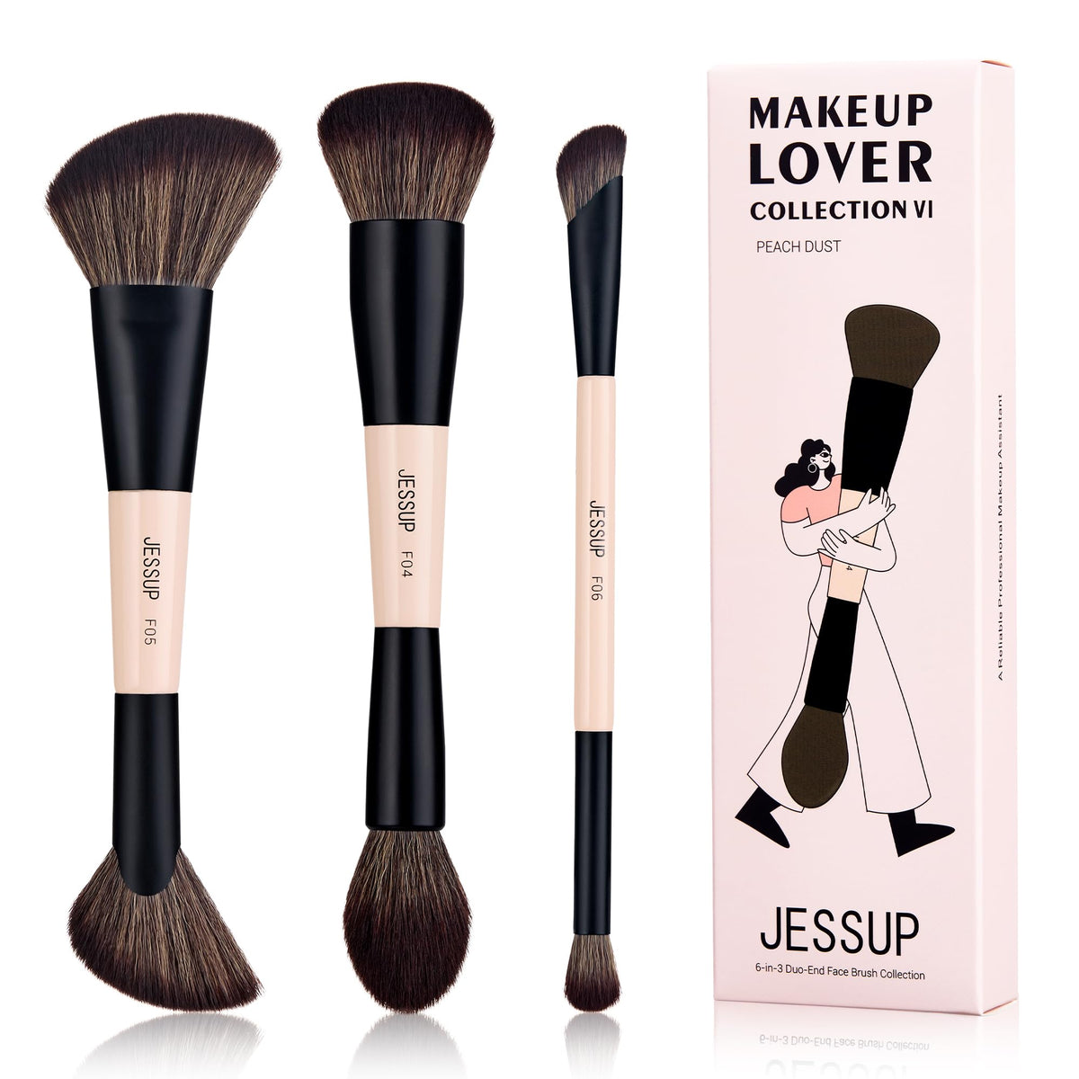 Jessup Peach Dust foundation-blend brush delivers a smooth, natural finish.