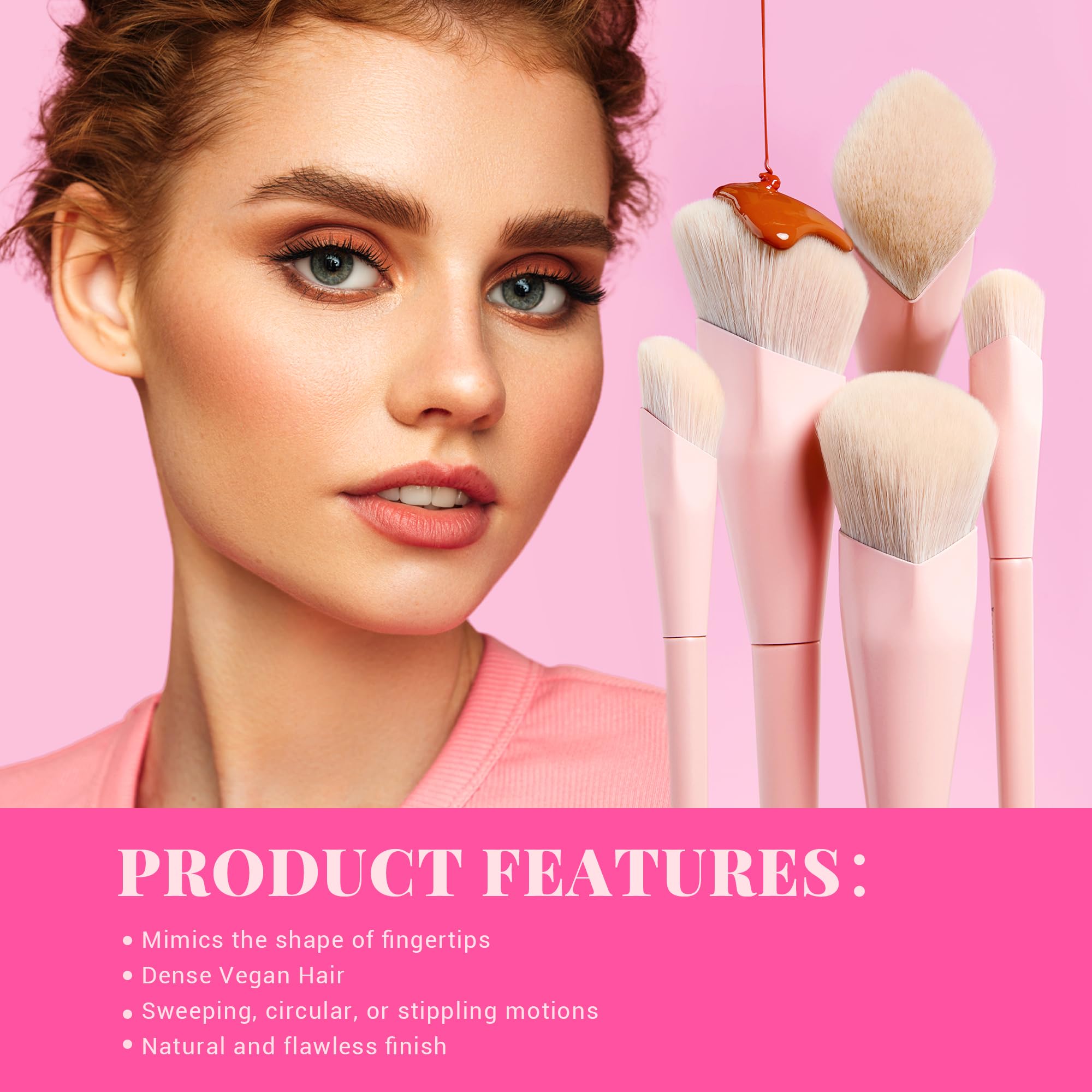 Jessup pink foundation and concealer brush delivers quick, streak-free coverage.