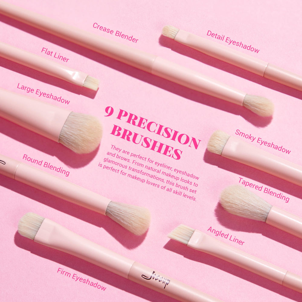 Jessup pink precision brushes help contour, highlight, and define with seamless edges.