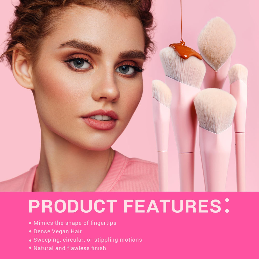 Jessup pink makeup brushes set 14pcs close-up bristle detail for smooth application