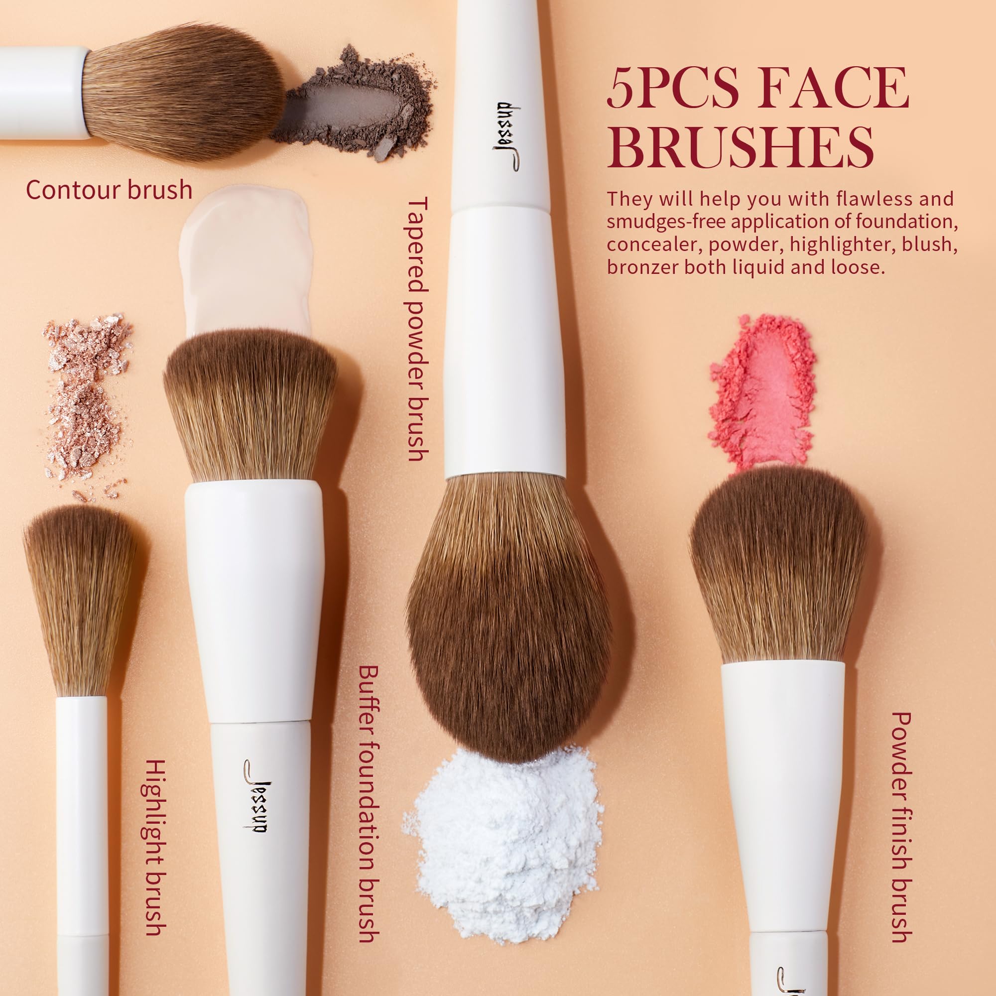 Jessup powder brush delivers light, even coverage for a natural finish.
