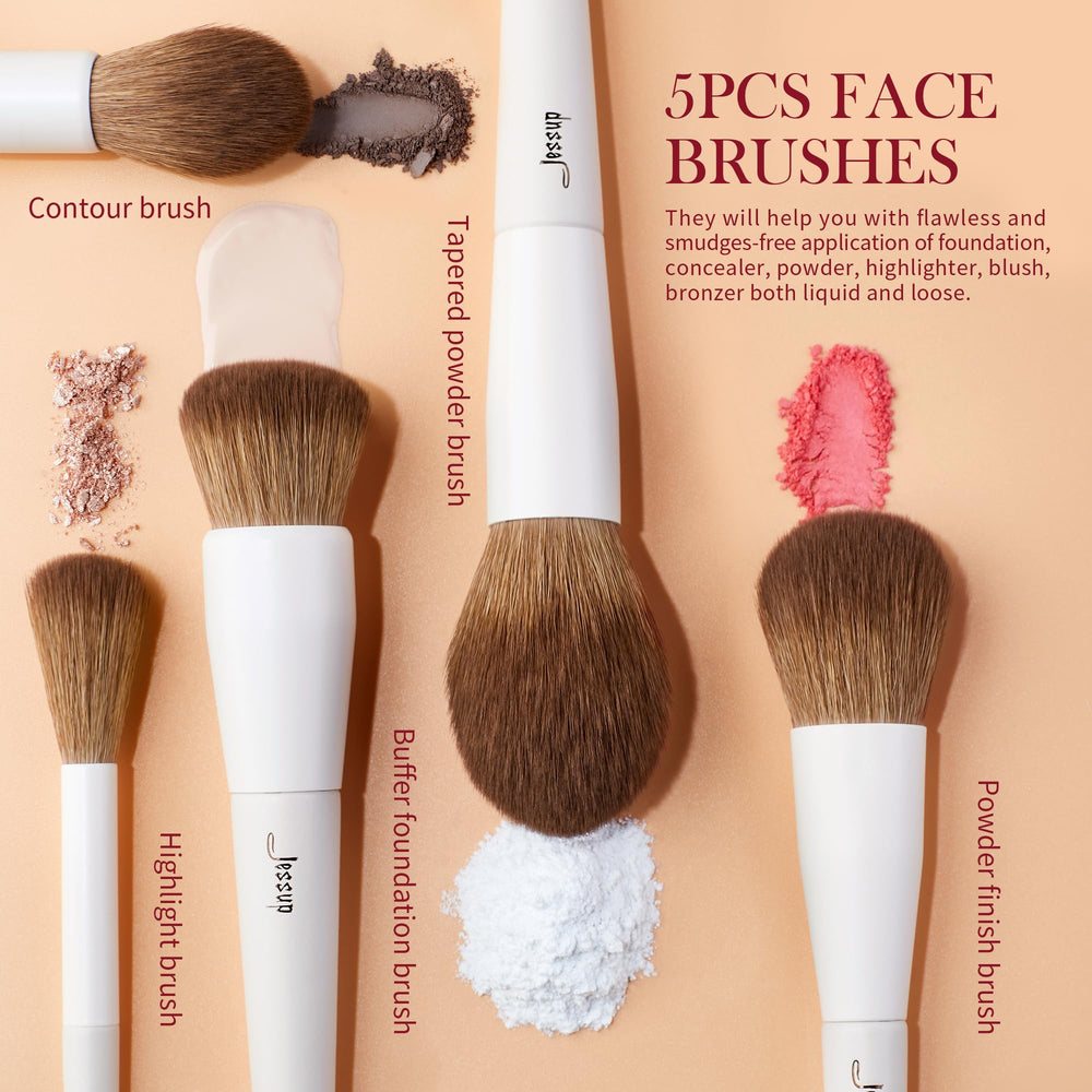 Jessup powder brush delivers light, even coverage for a natural finish.