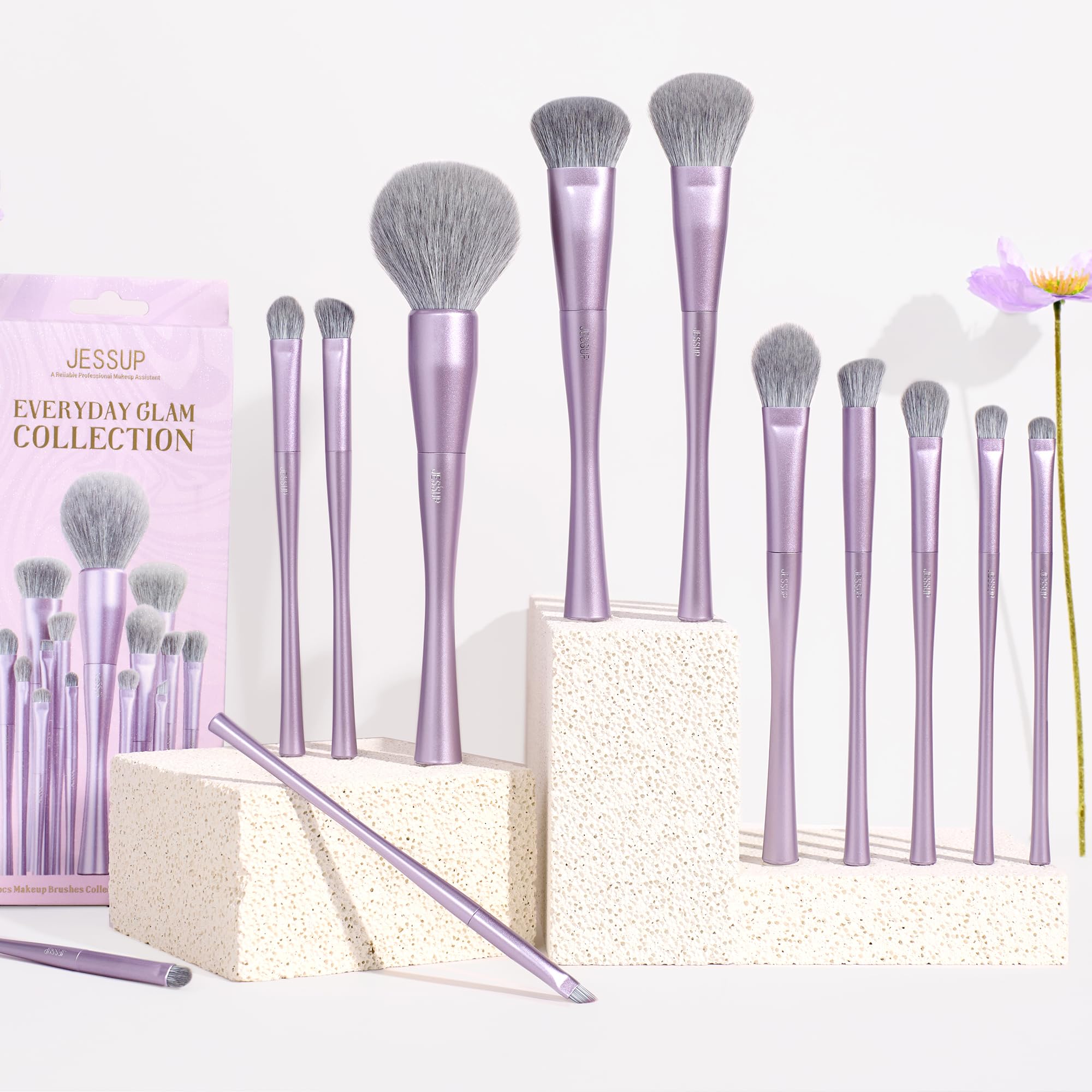 Jessup brushes in use for precise foundation and contour.