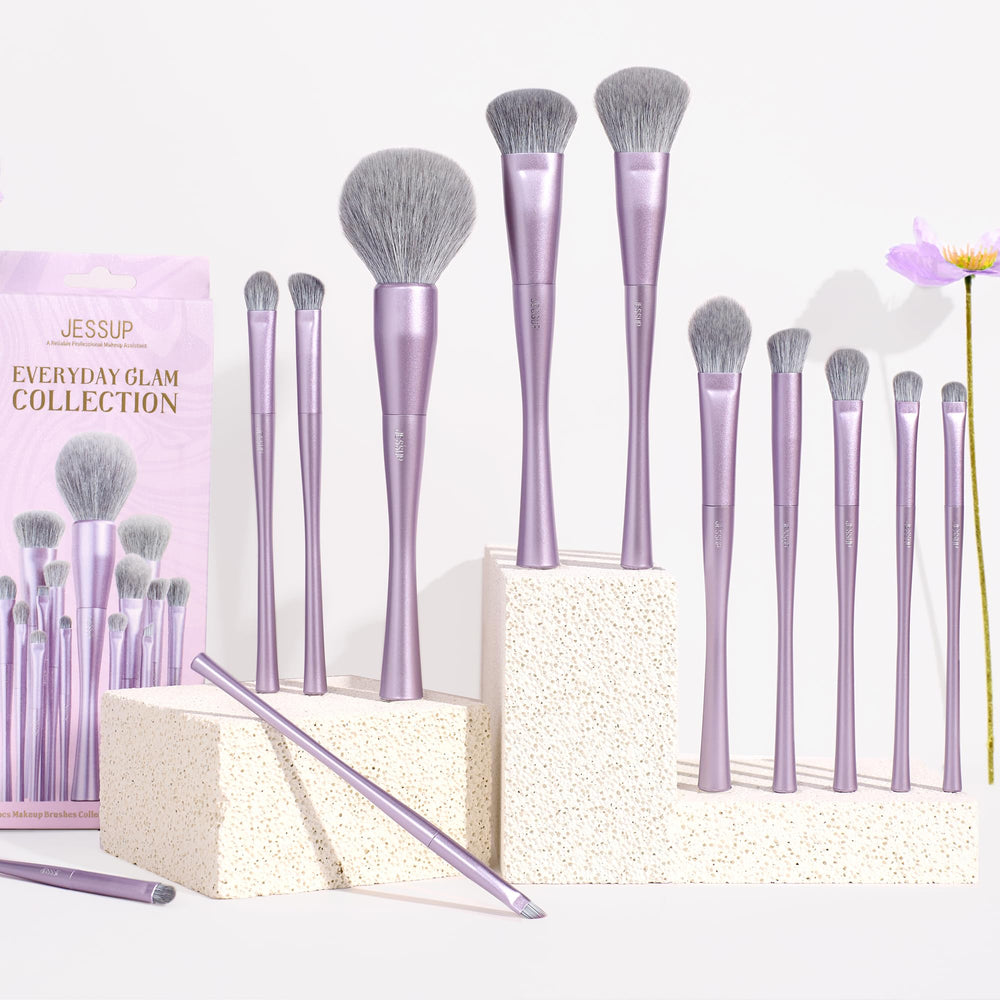 Jessup brushes in use for precise foundation and contour.
