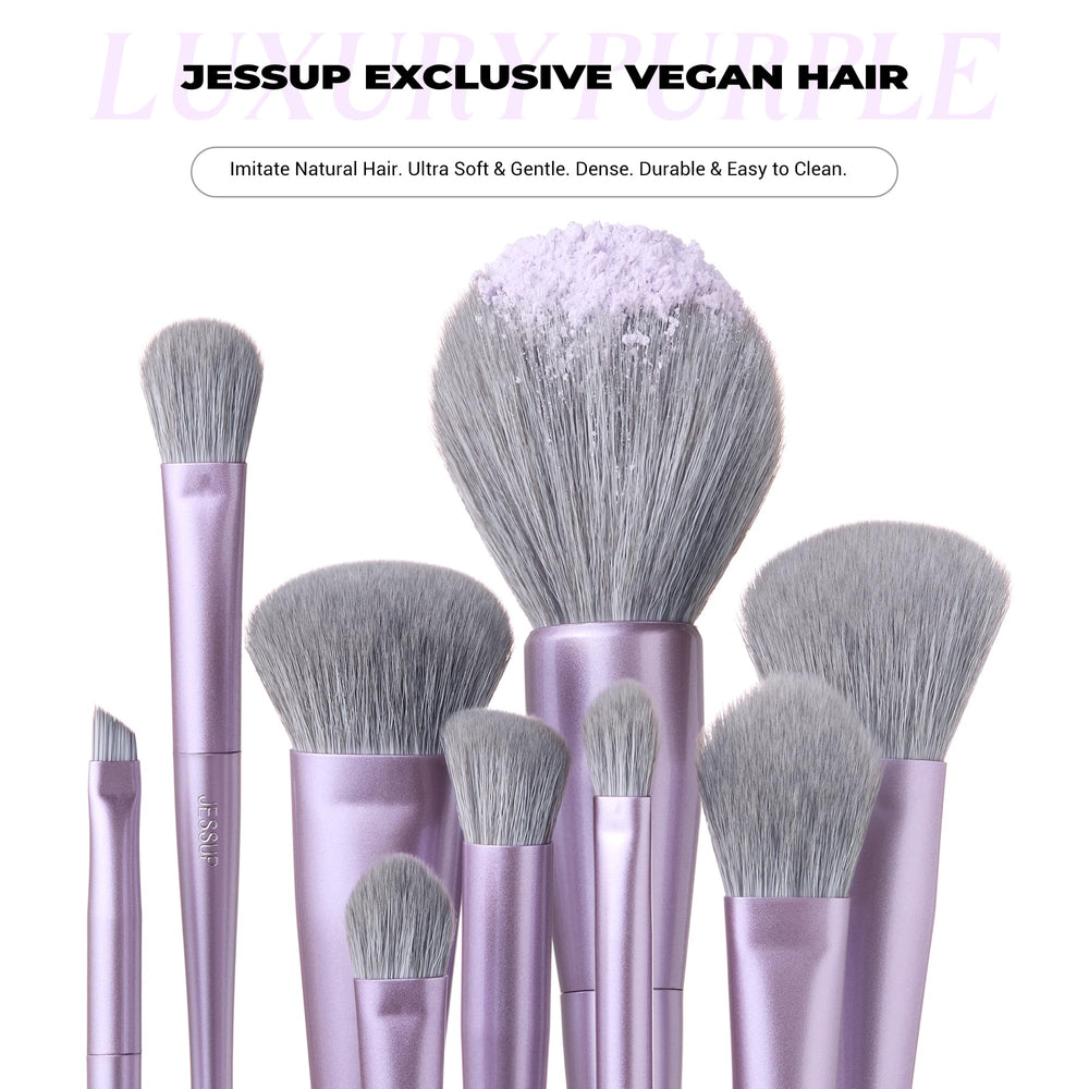 Jessup brush set in gift box with luxe purple handles—great gift.