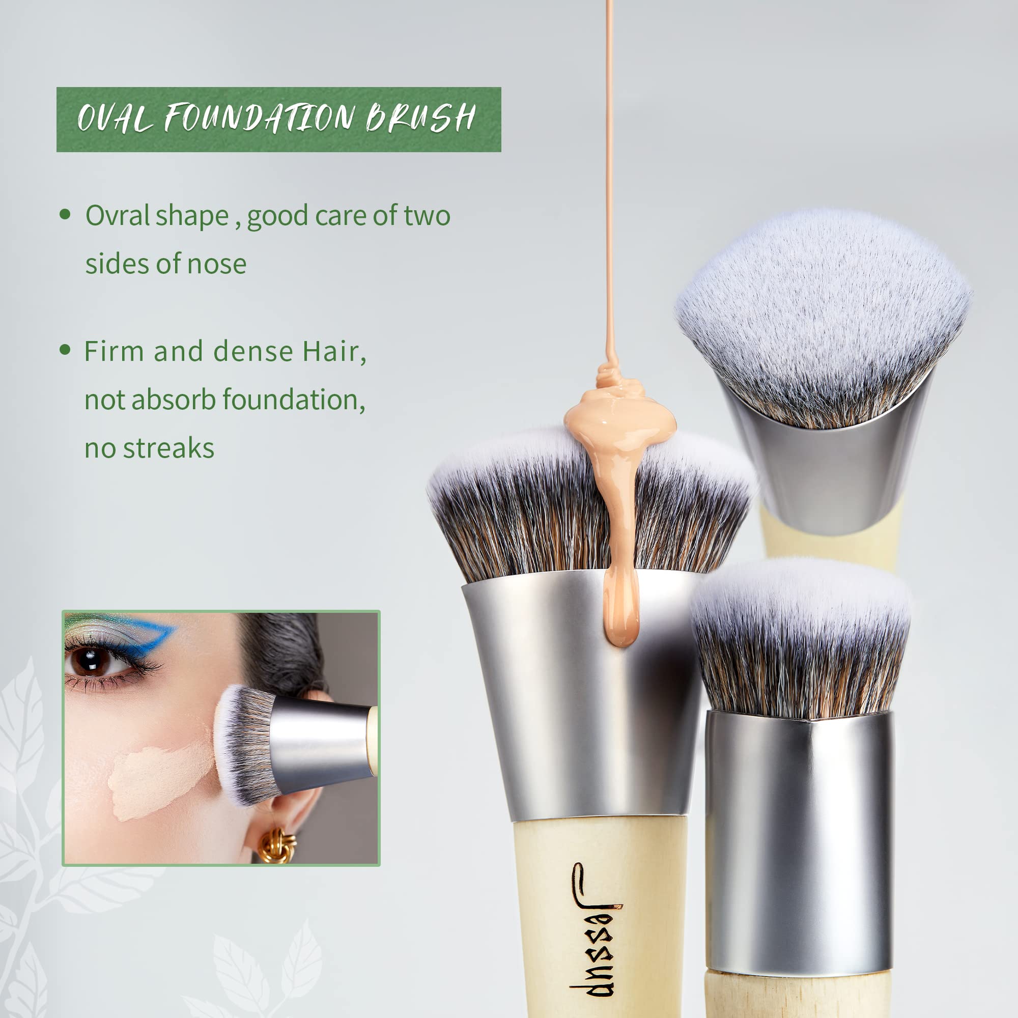 Jessup vegan makeup brush set round powder brush for soft, diffused finish.