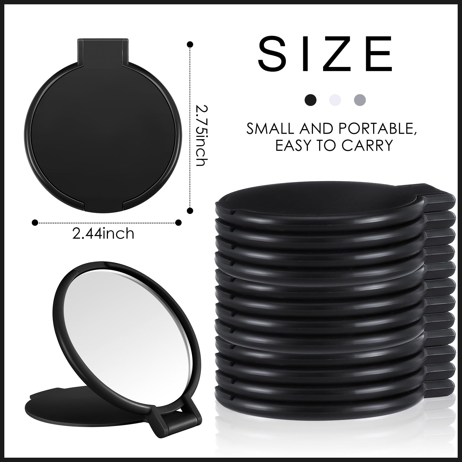 Jetec compact mirrors black folding design allows easy use on the go