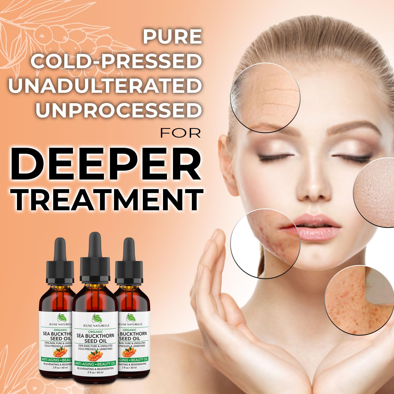 Jeune Naturelle Sea Buckthorn Oil packaging showcased with travel-size convenience