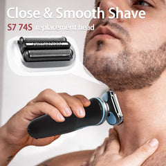 JEVONG 74S replacement head side view highlighting rounded foil edges for gentle skin contact