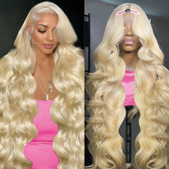 Jewhaut 613 lace front wig front view with natural part and body wave for everyday wear.