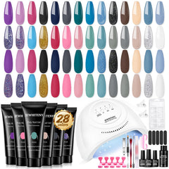 JEWHITENY 28 colors poly nail gel kit swatches for versatile at-home DIY manicures.