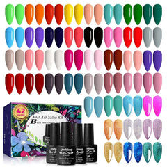 JEWHITENY 42-color gel nail polish set with vibrant shades for diverse looks.