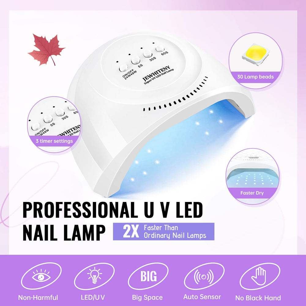 JEWHITENY 48W nail lamp provides fast curing for gel nails.