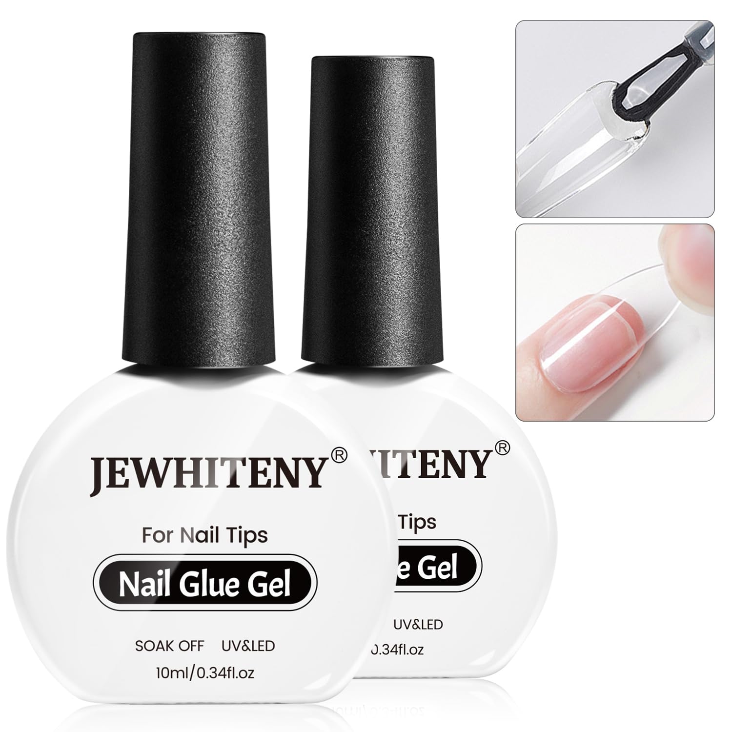 JEWHITENY nail glue gel 2x10ml with precise brush for secure bonding