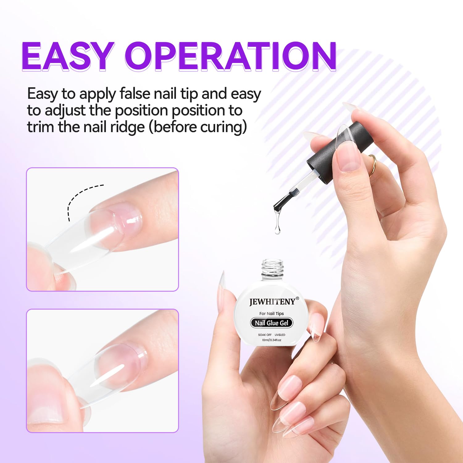 JEWHITENY nail glue gel UV LED cure setup demonstrates fast cure