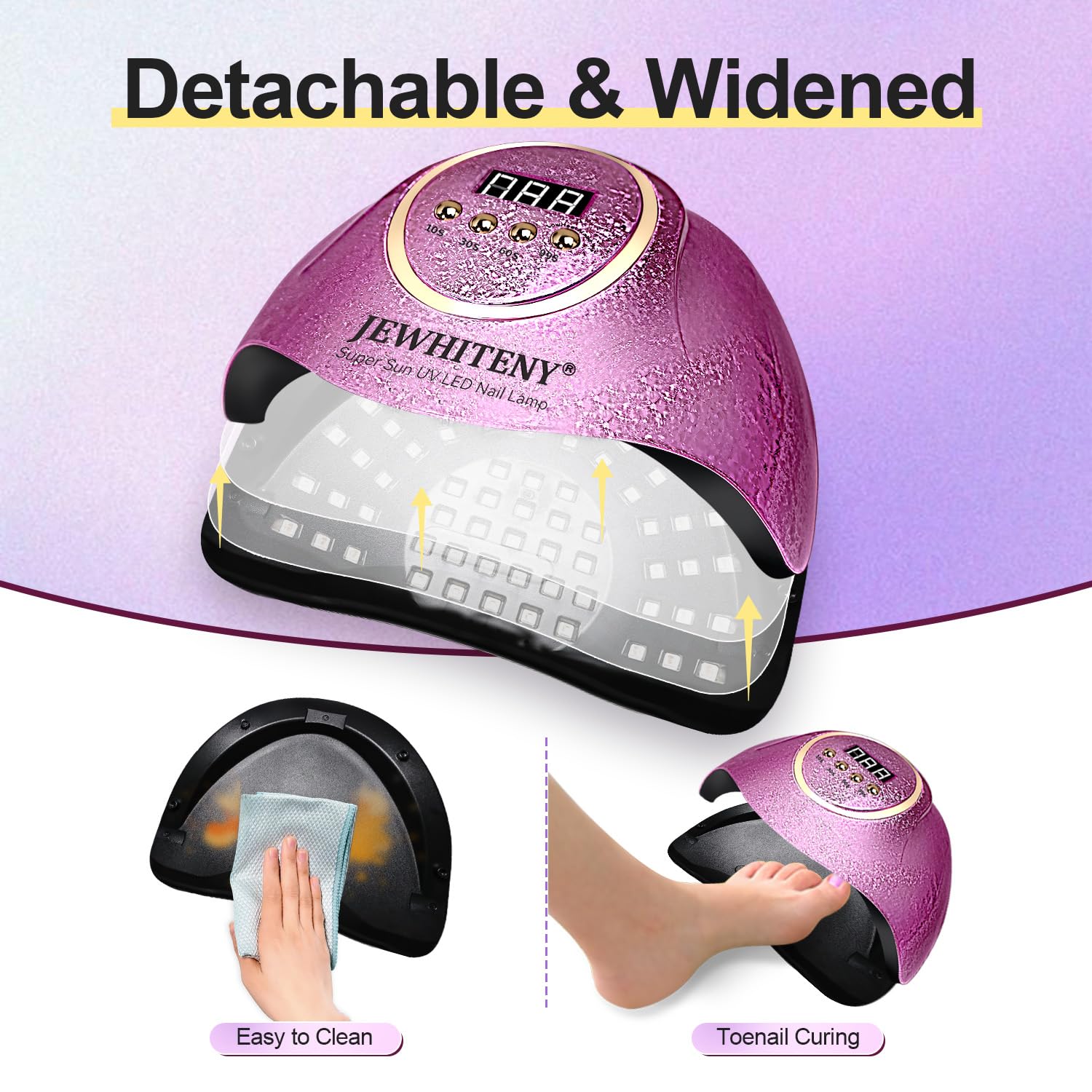 JEWHITENY Pink UV Gel Nail Lamp detachable base for easy cleaning