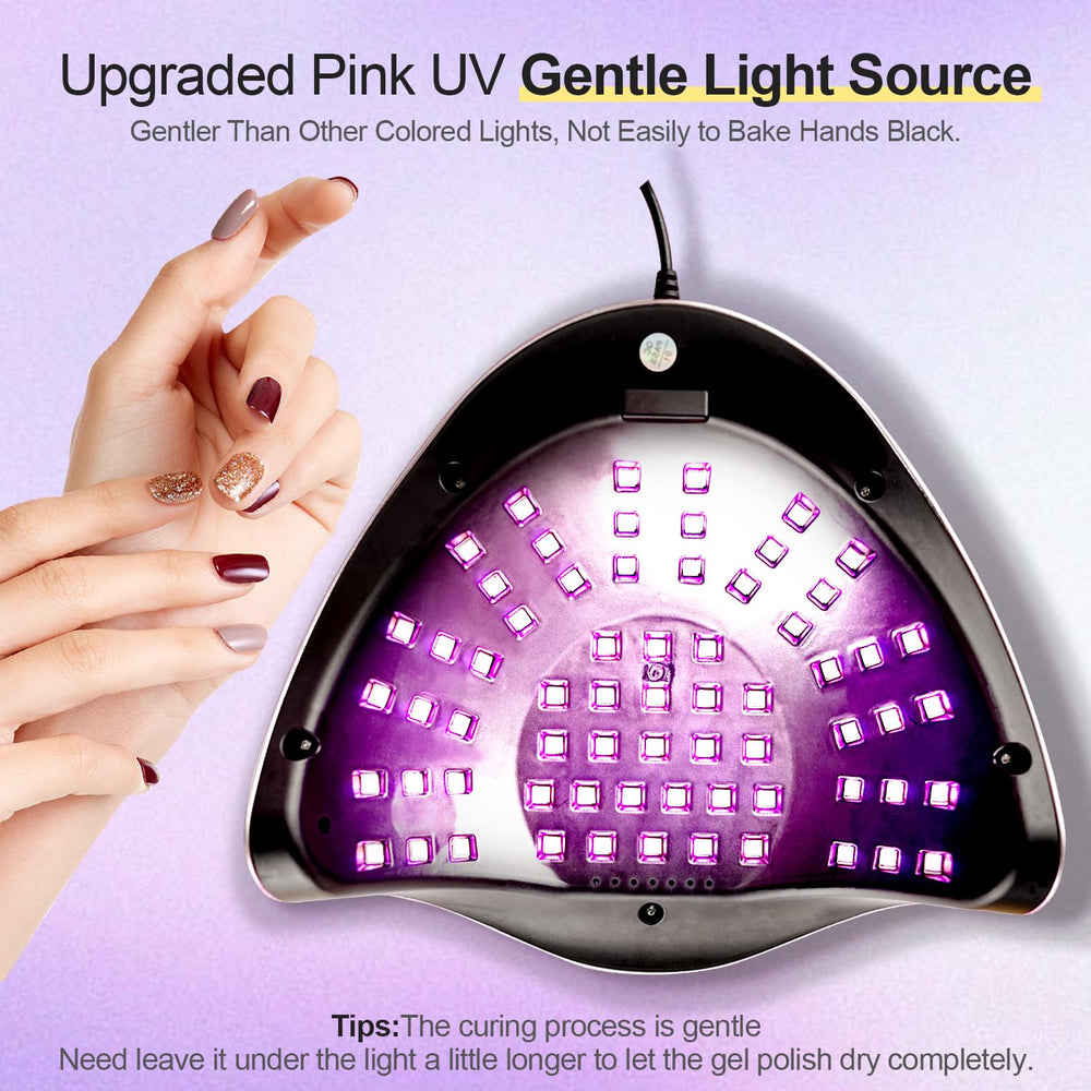 JEWHITENY Pink UV Gel Nail Lamp interior with 66 beads for broad gel compatibility