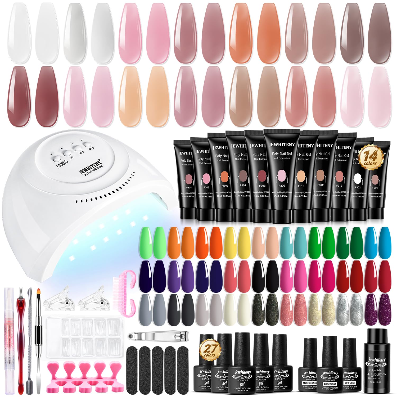 JEWHITENY poly gel colors 14-collection swatches for versatile nail artistry.