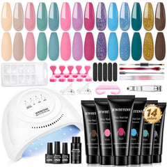 JEWHITENY poly gel nail kit with 48W lamp for quick salon-quality nails.