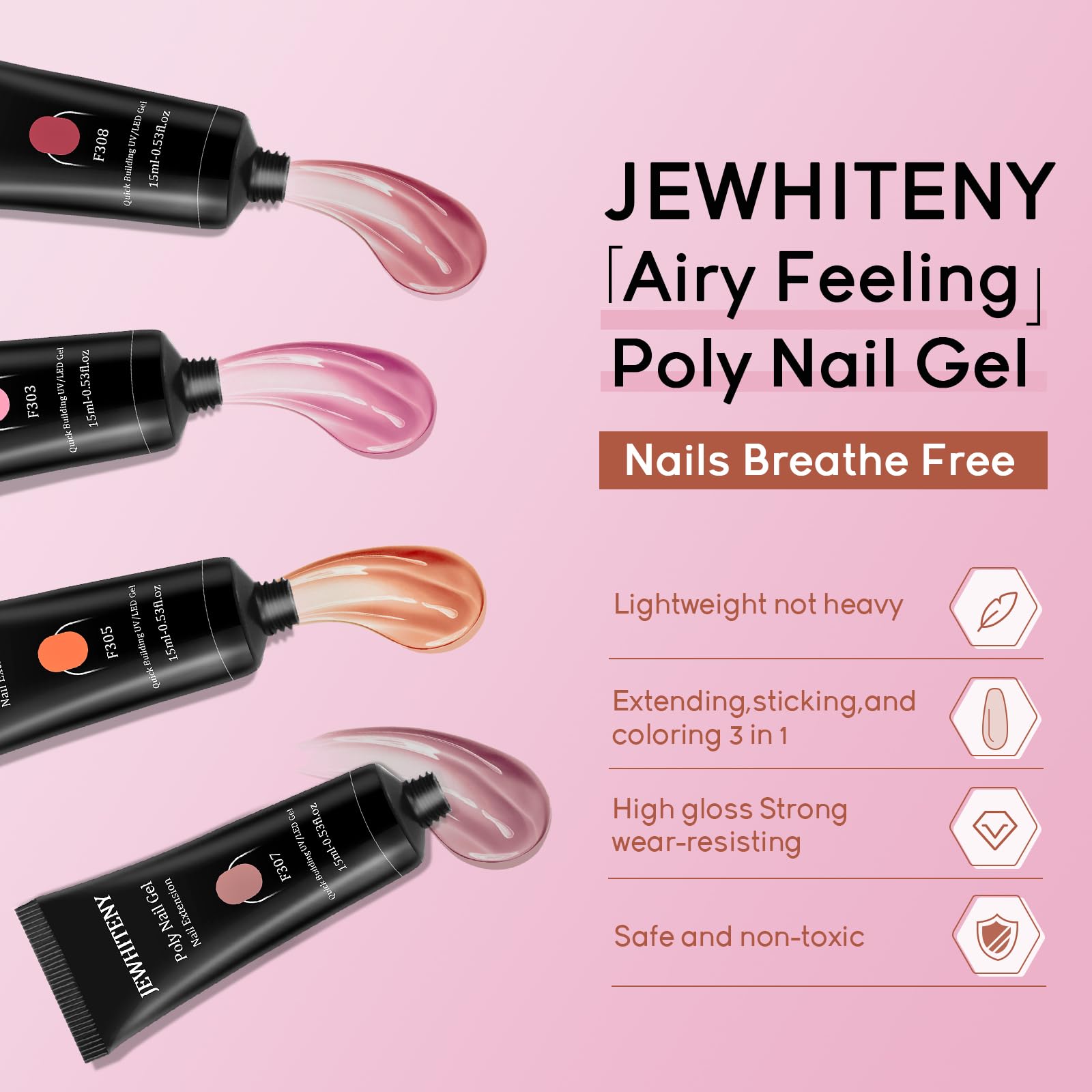 JEWHITENY poly nail gel 15ml colors set for versatile looks.