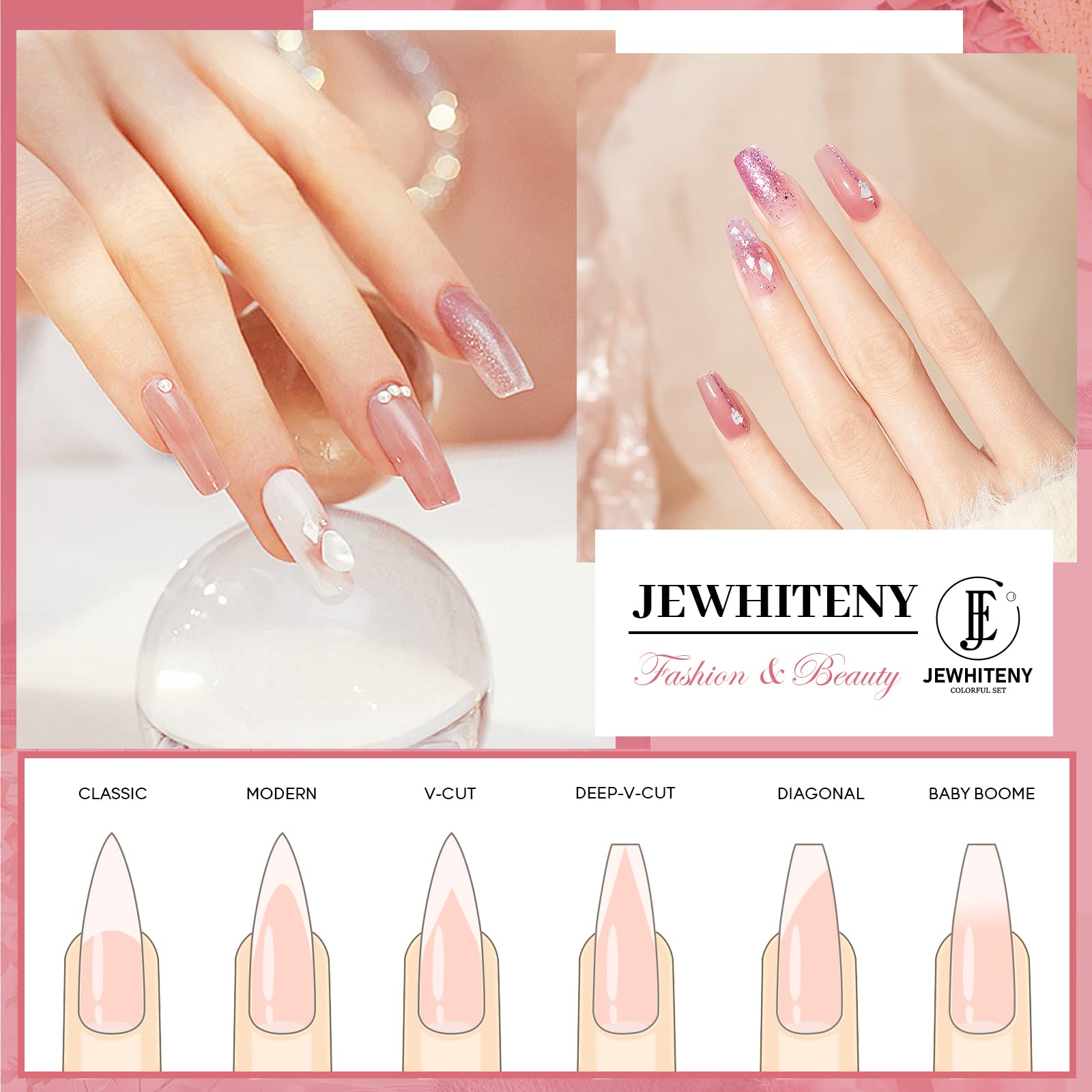 JEWHITENY compact LED lamp delivers even cures for square nails.