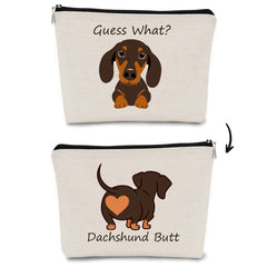 JFEHBFL dachshund makeup bag front view showcases compact, travel-ready storage for cosmetics.