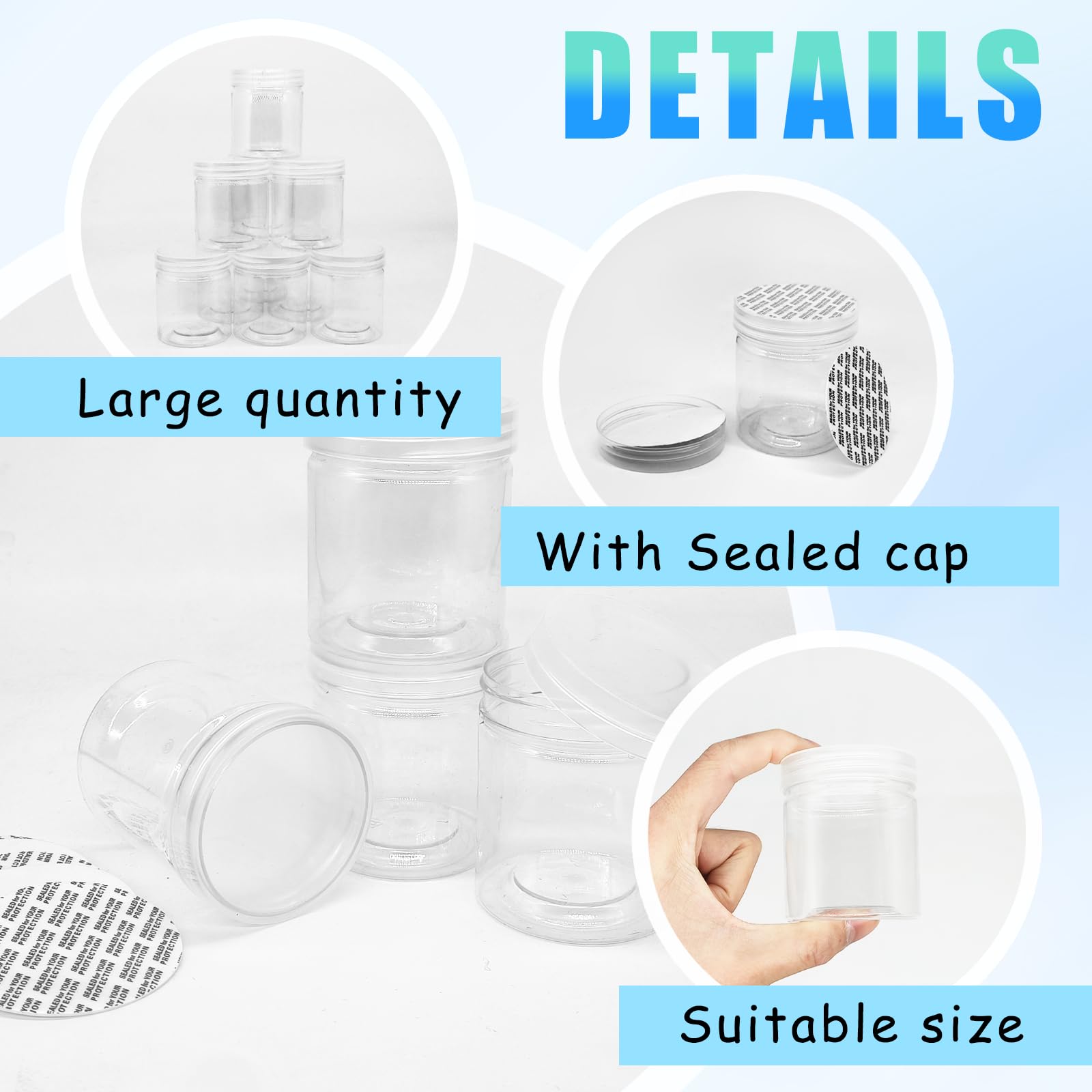 Jgalnim PET plastic jar clear durable body for light, sturdy storage.
