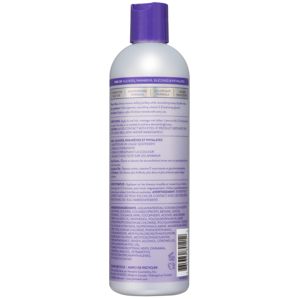 Jhirmack Silver Brightening Purple Shampoo 4-pack on sink illustrating suitability for all silver shades