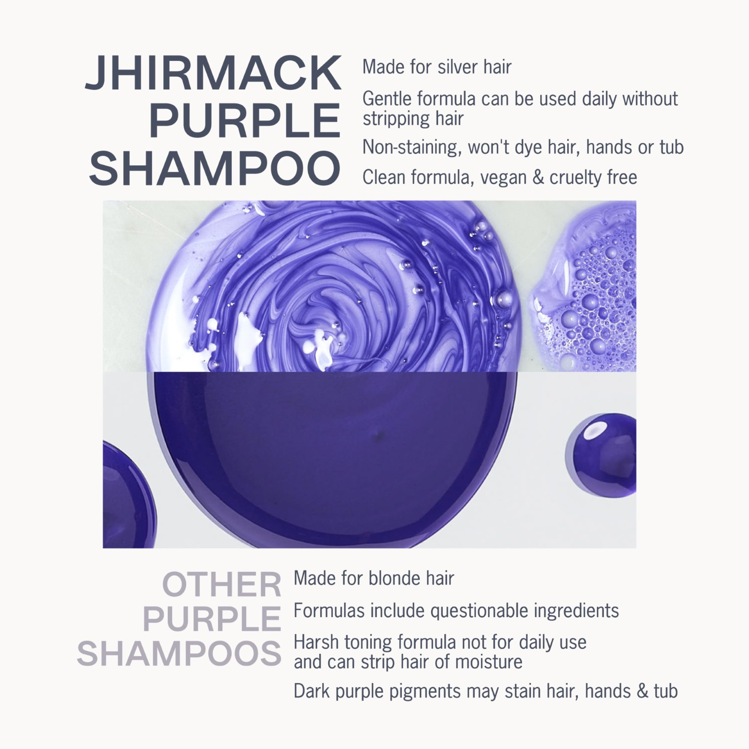 Jhirmack Silver Brightening Shampoo foam yields rich lather for thorough cleansing.
