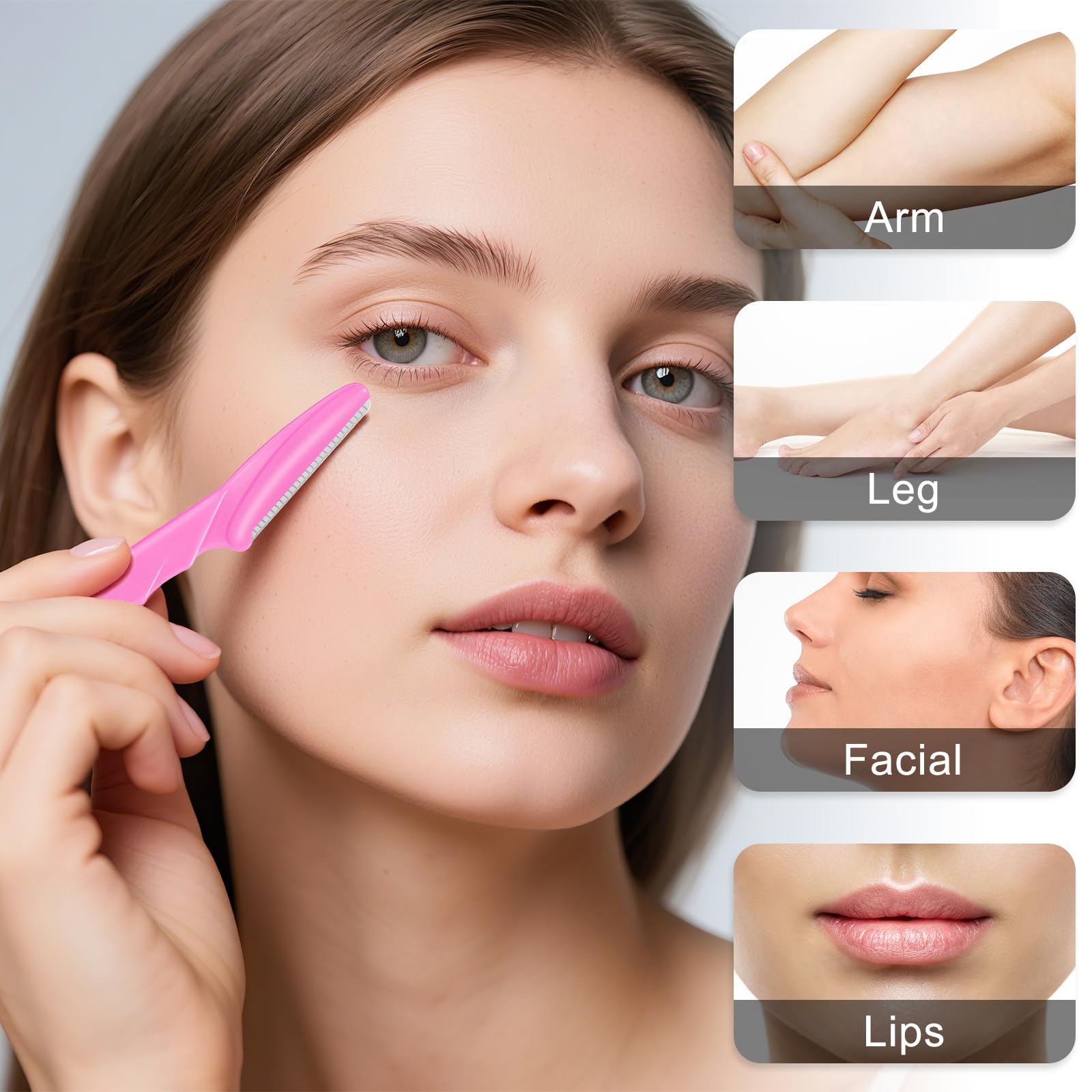 JHZMCRX eyebrow razor pink handle closeup highlighting precise control for brows