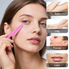 JHZMCRX eyebrow razor pink handle closeup highlighting precise control for brows