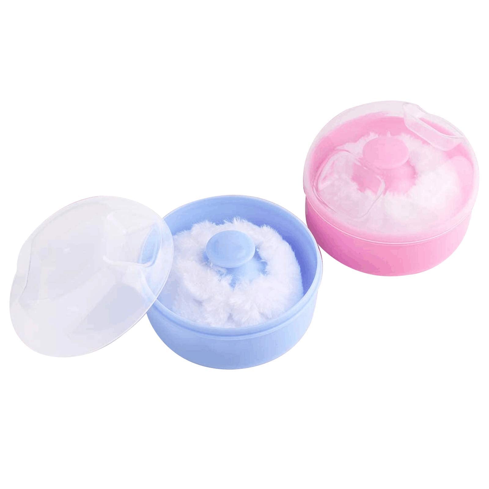 JIAKAI two-piece powder puff kit with blue-pink case for organized makeup prep.