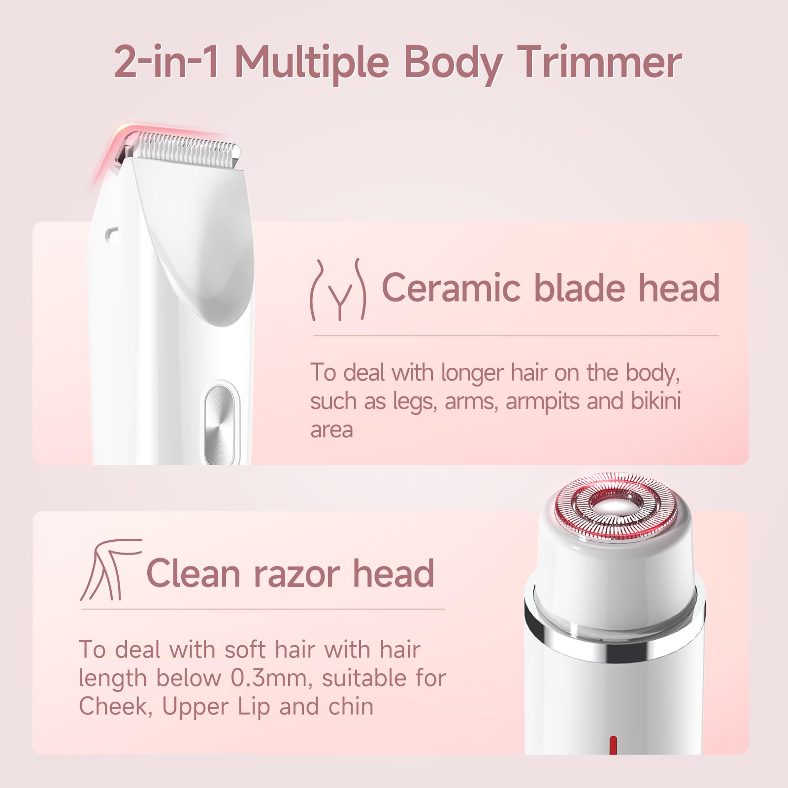 Jianeil Bikini Trimmer round-head targets bikini and facial areas with skin-friendly precision.