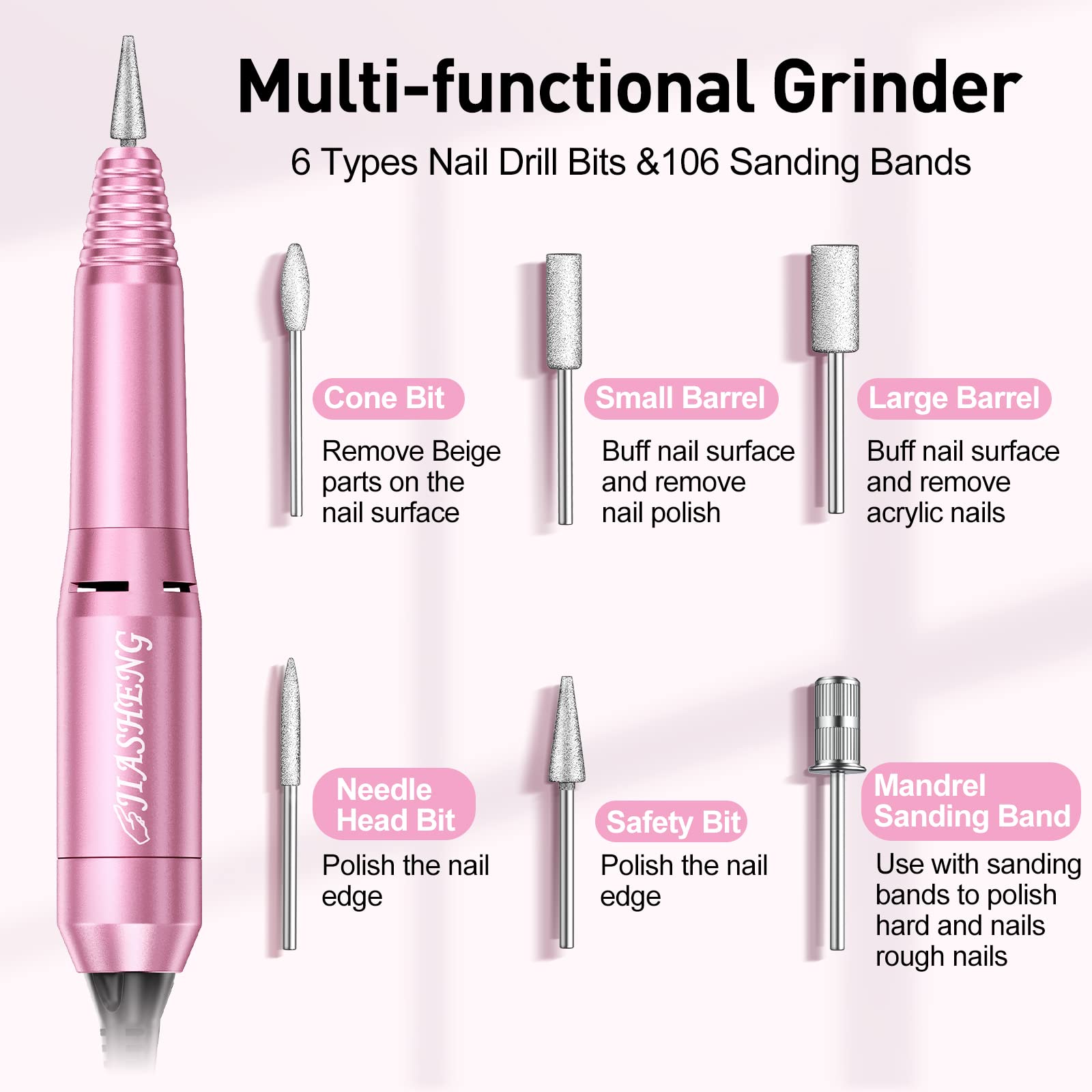JIASHENG sanding bands 100pc provide smooth finishes across acrylic and gel nails.