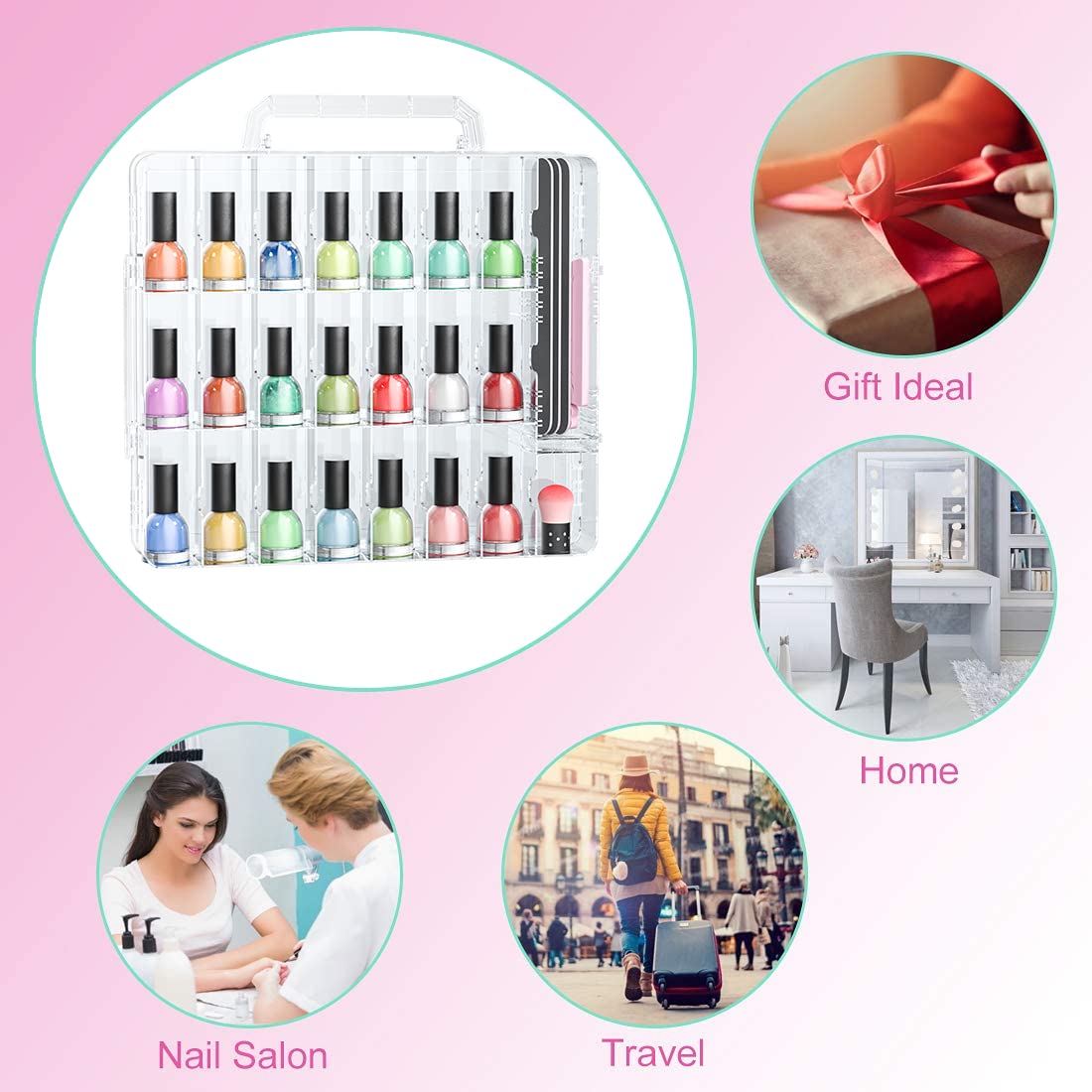 JIASHENG nail polish organizer adjustable dividers customize space for different bottle sizes.