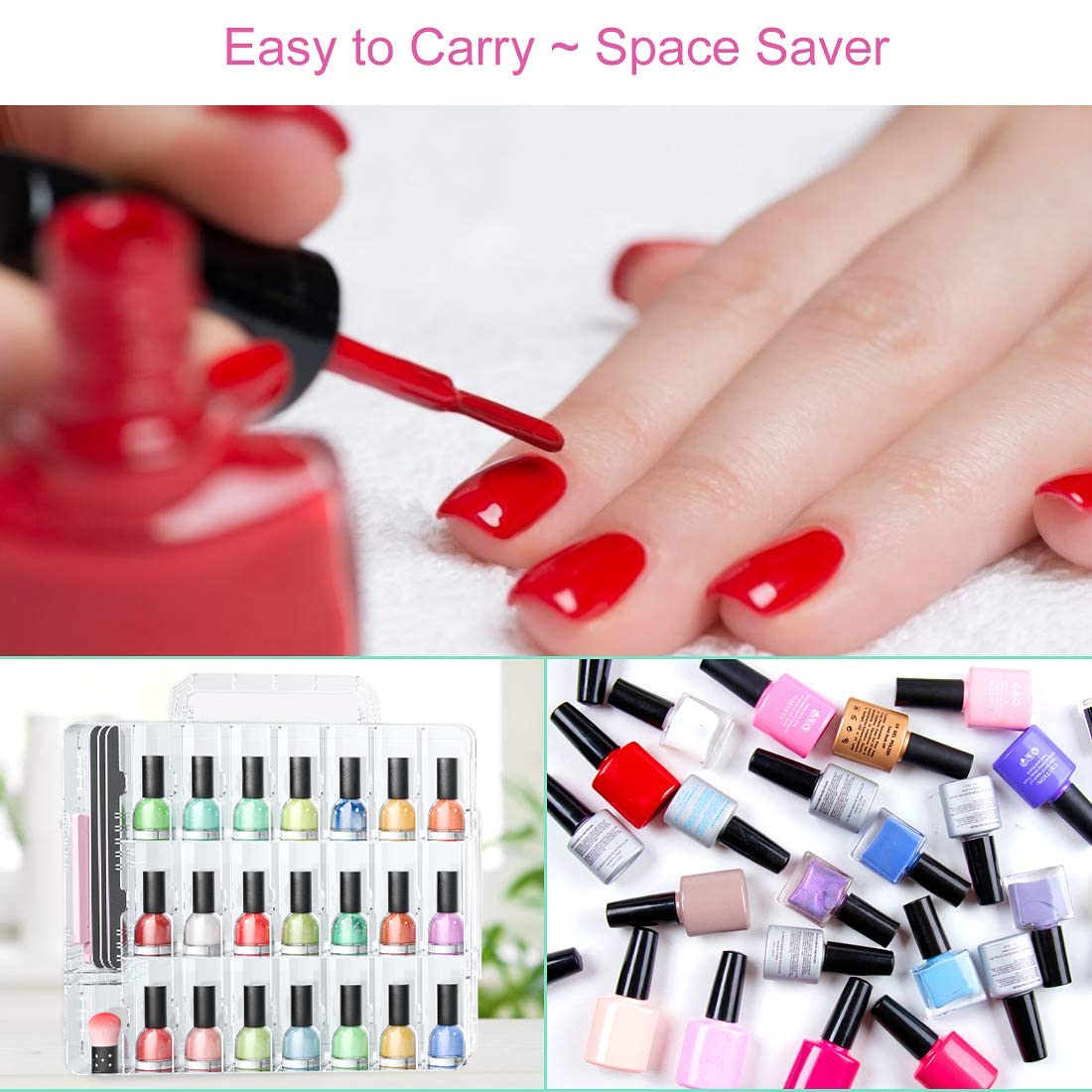 JIASHENG nail polish organizer with six adjustable dividers keeps bundles neat.