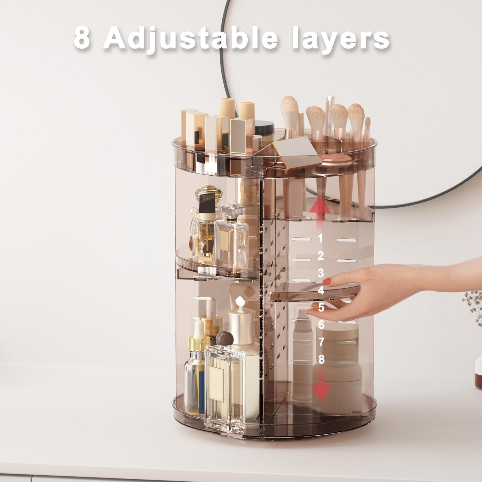 Jiavarry 360 rotating makeup organizer lipstick-slots close-up illustrates seven slim lipstick slots