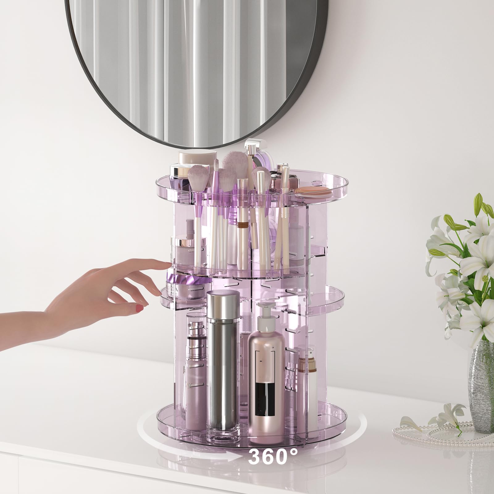 Jiavarry rotating makeup organizer 360-degree rotation delivers instant item access.