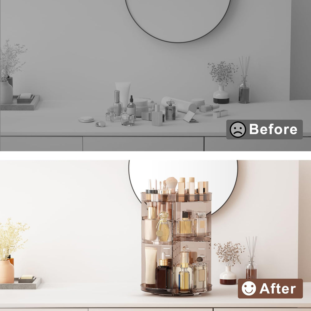 Jiavarry rotating makeup organizer assembly image shows quick setup and secure silicone rings