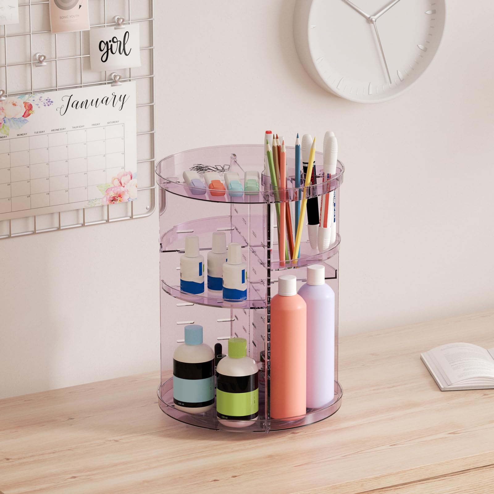 Jiavarry rotating makeup organizer desk corner storage suits vanity and bathroom setups.