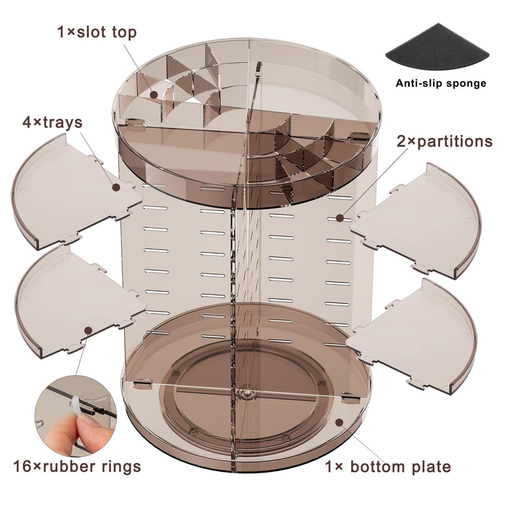 Jiavarry rotating makeup organizer in use on dresser demonstrates space organization for cosmetics