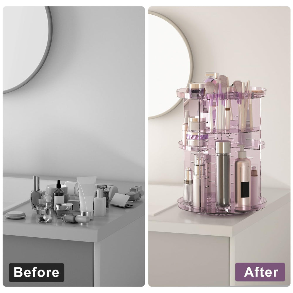 Jiavarry rotating makeup organizer nine compartments houses brushes, perfumes, polishes, and more.