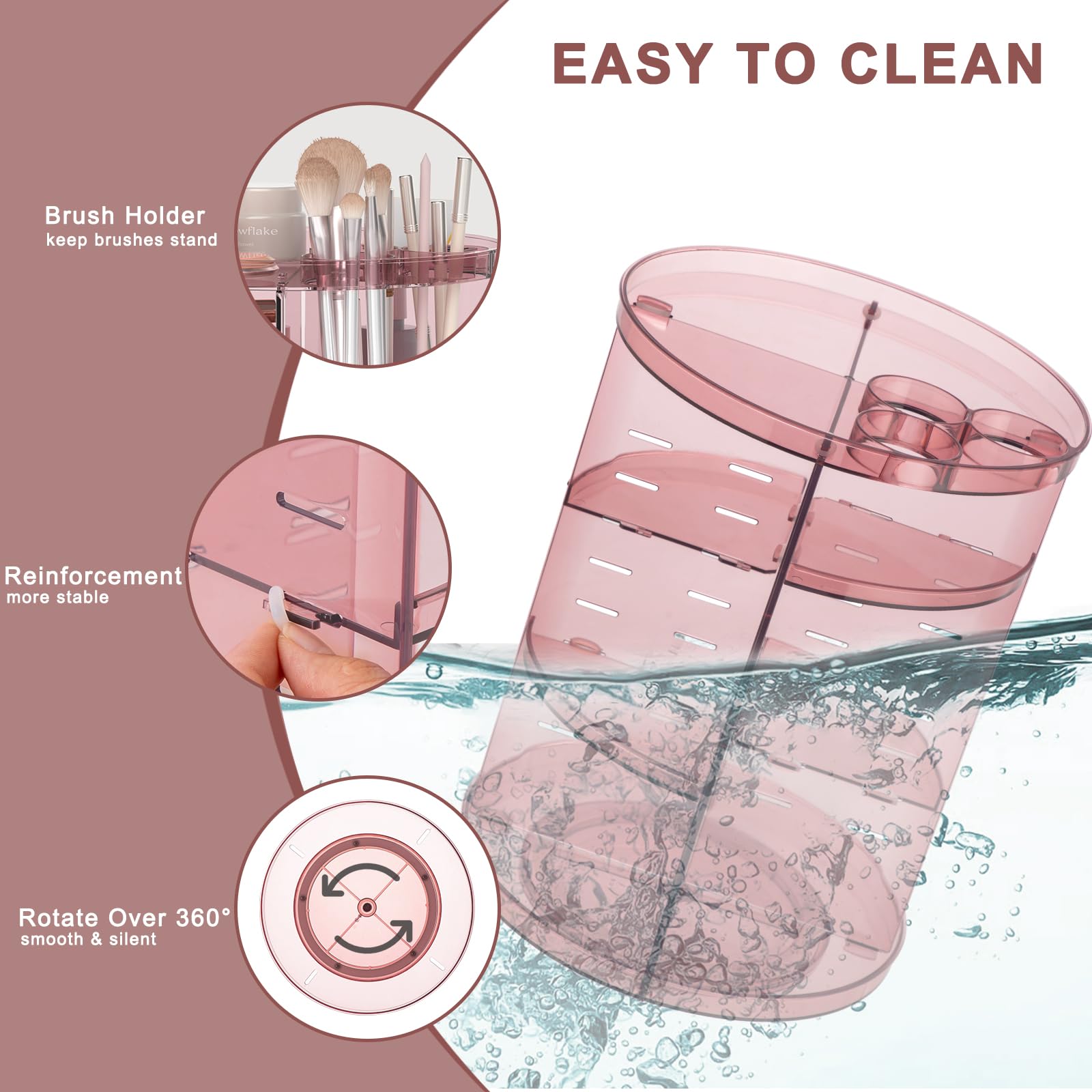 Jiavarry rotating makeup organizer features perfume trays and lipstick storage.