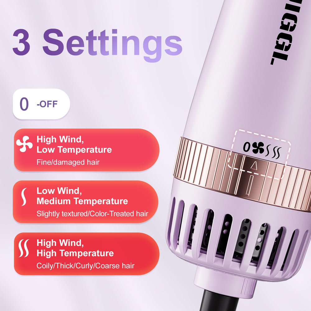 JIGGL brush features 3 heat settings for versatile at-home styling.