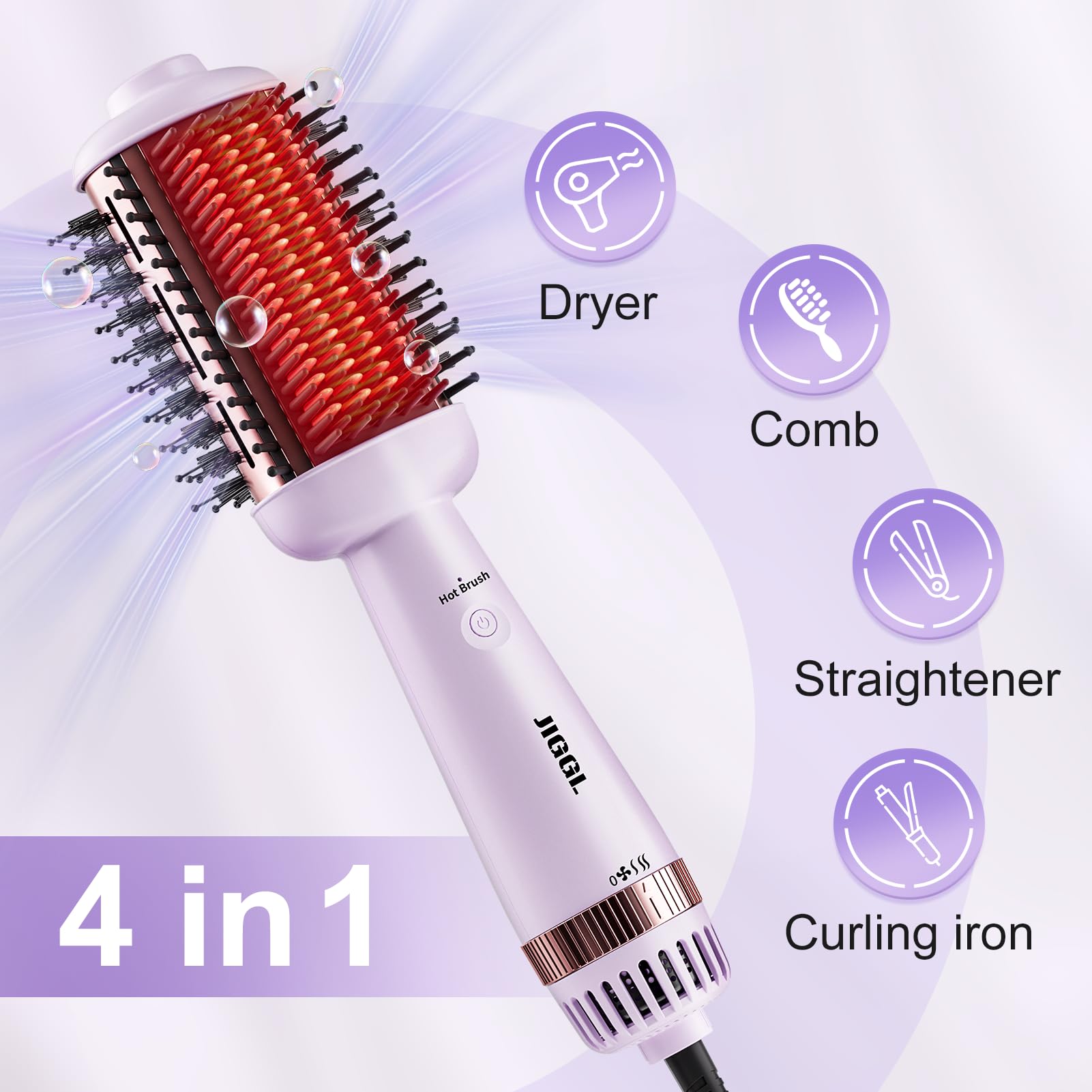 JIGGL extra-large oval-barrel brush adds volume and curls with ease.