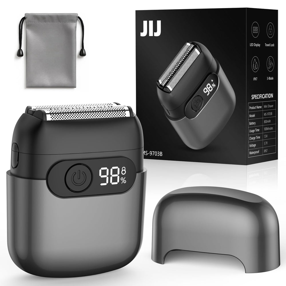 JIJ foil shaver mini-razor close-up shows 3 floating blades for smooth shaving