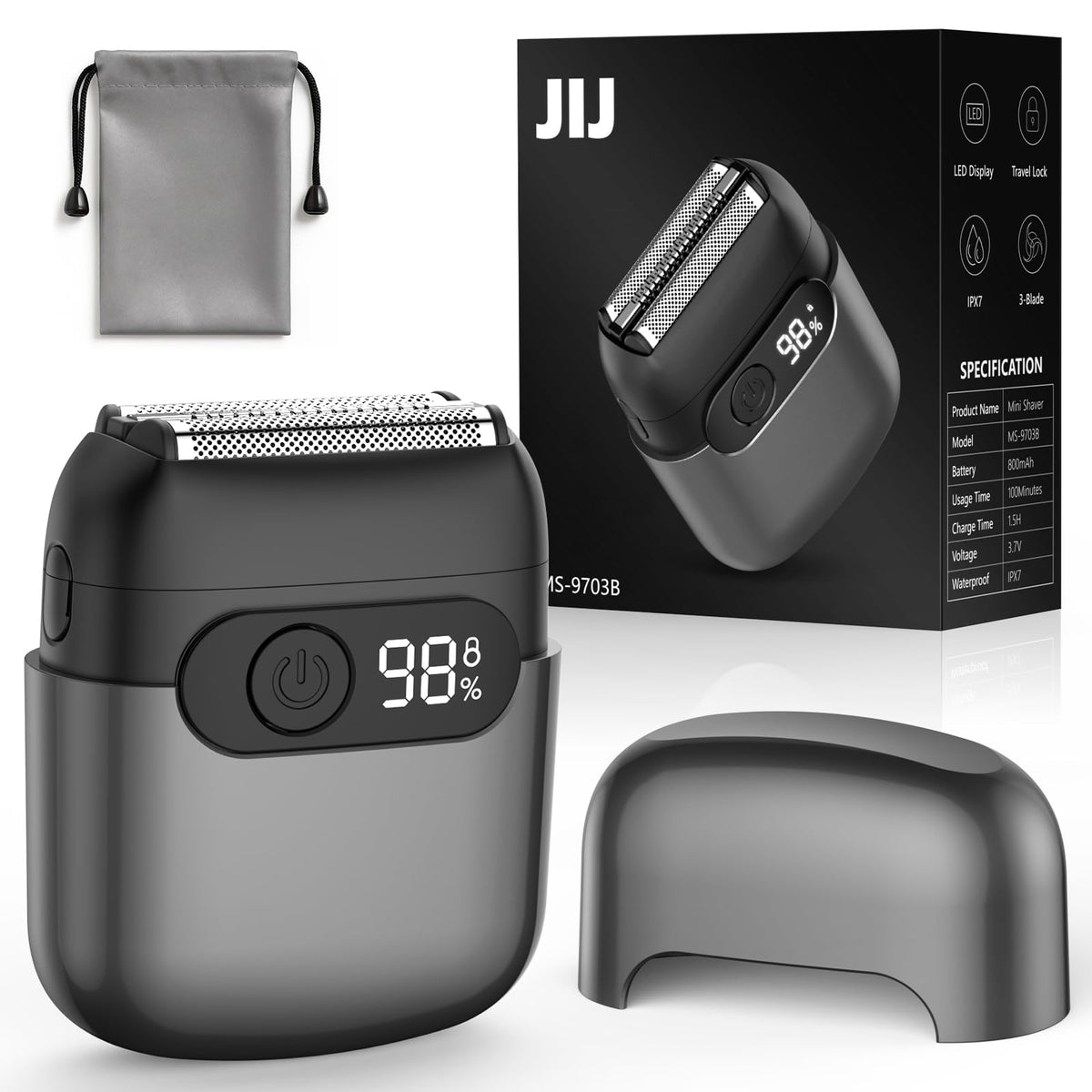 JIJ foil shaver mini-razor close-up shows 3 floating blades for smooth shaving