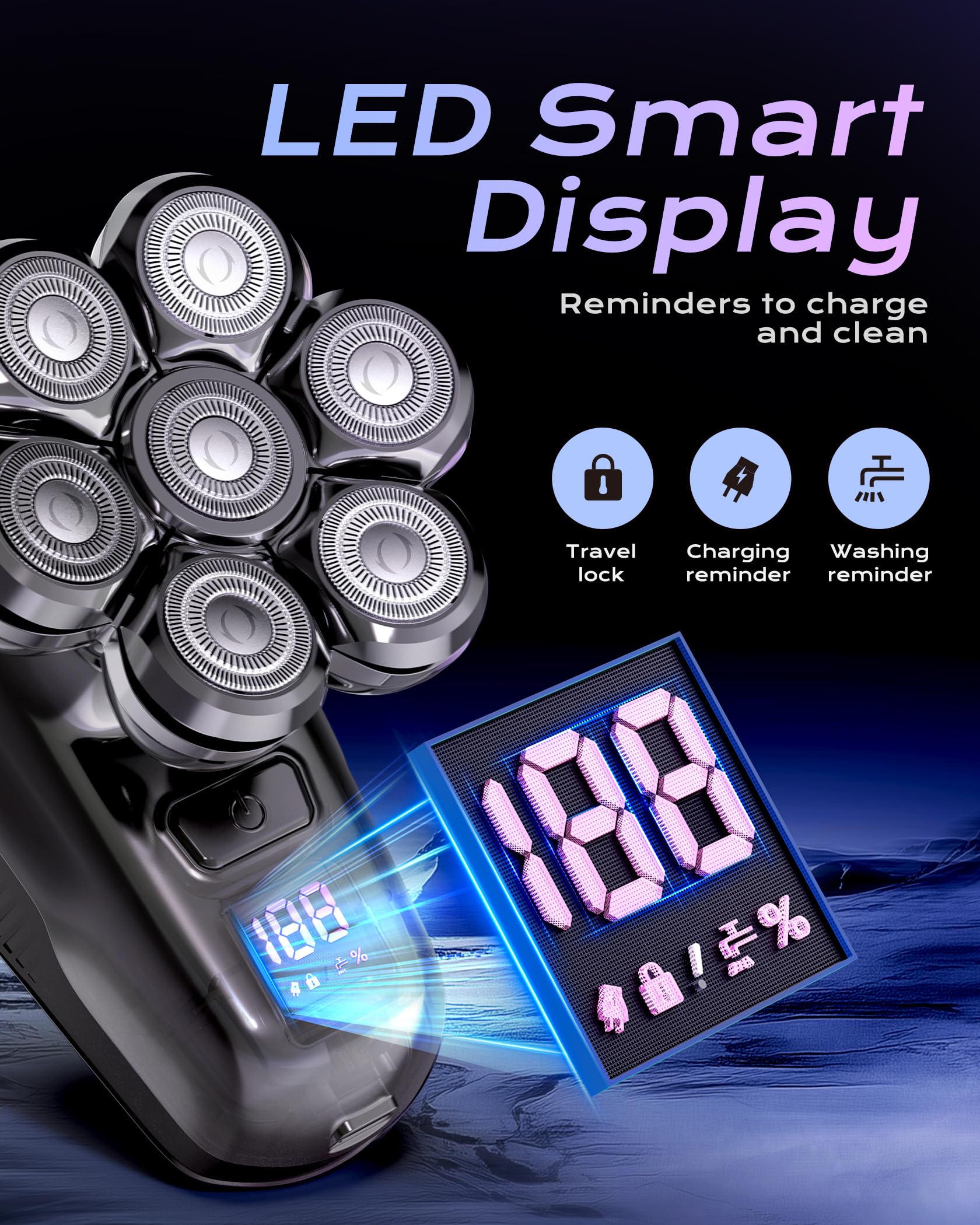 JIJ LED display shows battery life and alerts for maintenance.