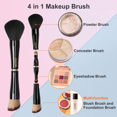 JILIER 4-in-1 brush set, versatile tools for liquids, creams, and powders.